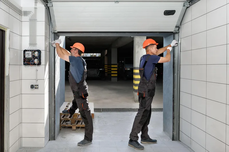 Garage door roller replacement service by American Garage Door Solutions in San Mateo — technician installing new nylon rollers