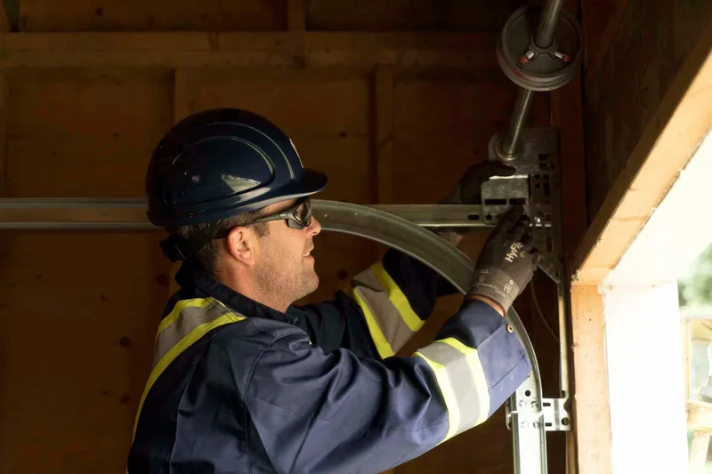 Garage door track repair service in San Mateo by American Garage Door Solutions — straightening bent track